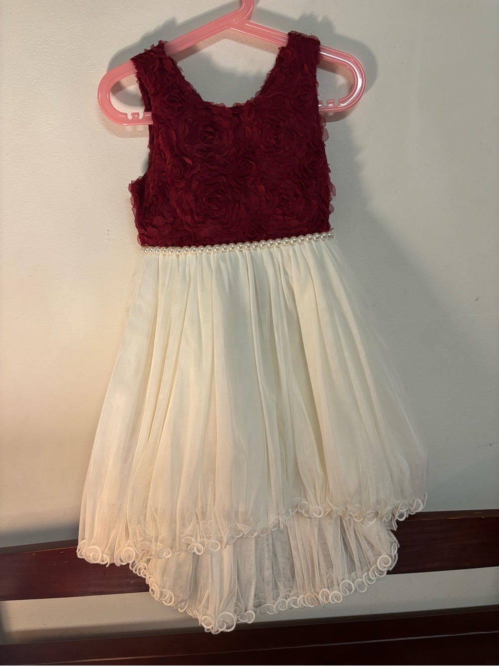 American Princess Burgundy and Ivory Floral High-Low Dress